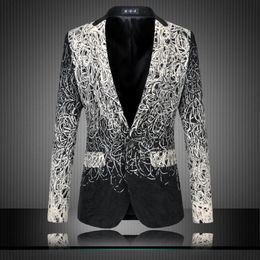 Whole- Mens Floral Blazers Designs Trendy Suits Club Vintage Slim Fit Flower Print Blazers Fancy Prom Dress Suits Terno Mascul246i