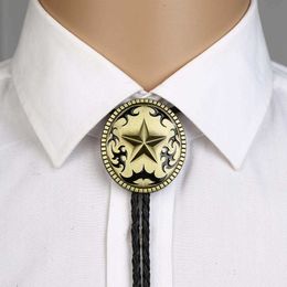 Bolo Ties 2 colors Pentagram star bolo tie for man handmakde Indian cowboy western cowgirl zinc alloy necktie HKD230719