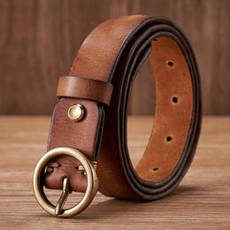 Neck Ties 25CM Real Genuine Leather Belt Women Luxury Copper Round Buckle Cowskin Female Simple Waist Strap For Jeans Candy Color 230718