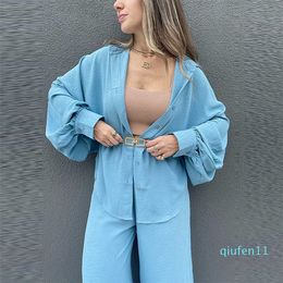 Fashion Women Casual Suits Loose Solid Color Lantern Long-sleeved Single Breasted