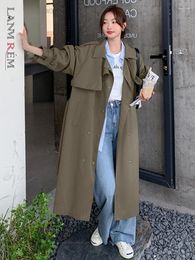 Women's Trench Coats LANMREM High End Patchwork Coat For Women Lapel Covered Button Long Sleeves Casual Belt 2023 Autumn 2YA4019