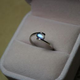 Original design moonstone opening adjustable ring exquisite craftsmanship small blue Colour bohemian charm ladies silver Jewellery