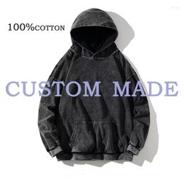 Men's Hoodies Cotton Clothing Customizable Vintage Black Acid Wash Men Women HipHop Sweatshirts Casual Pullover Y2K Clothes