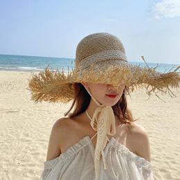 Wide Brim Hats Straw Hat Women's Summer Sun Protection Beach Fashion Fur Edge Seaside Big Brimmed Panama Holiday Braided