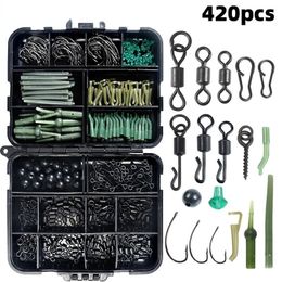 Fishing Accessories 160-420PcsBox Including Boilie Bait Screw Accessories Swivels Hooks Anti Tangle Sleeves Hook Stop Beads Carp Fishing Tackle Kit 230718