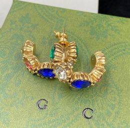 2024Stud Unique Trendy Ear Stud Chic Designer Colourful Crystal Rhinestone C Shape Eardrop Earrings for Women Wedding Engagement Party Jewellery Lovers Gift