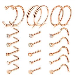 Screw Nose Rings Unisex L-Shaped C-Shaped Nostril Studs 316L Stainless Steel Body Jewelry 21pcs Mixed Set237s