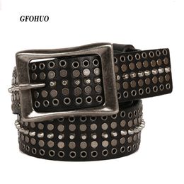 Neck Ties 34CM Genuine Leather Cowboy Belt Buckle Vintage Metal Rivet Punk Belts for Men Cross Rock Jeans Ceinture Homme Bronze 230718