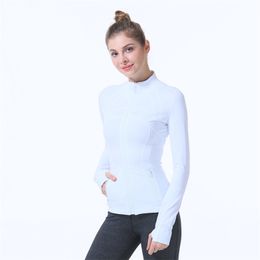 LU LEMONS Yoga Womens Jacket Long Sleeves Solid Colour Back Zipper Gym Jackets Shaping Waist Tight Fiess Outfit Sportswear for Lady Ll s 7q