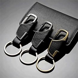 Car Key Luxury Leather Men Keychain Black Clasp Creative DIY Keyring Holder Car Key Chain For Men Jewellery Gift x0718