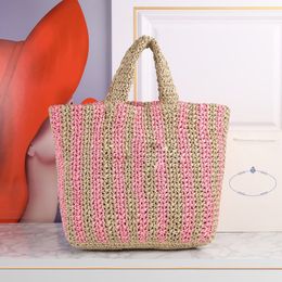 Stripe Lafite Grass Beach Bags women Designer Handbags Purse Classic Fashion Embroidered Letters Pure Hand Woven Bagss Straw Shopping Vacation Summer Woven Purse
