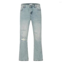 Men's Jeans Ripped Flare Denim Pants Ligh Blue Destroyed High Street Women Trousers