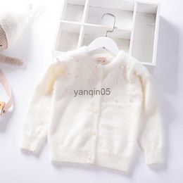 Pullover 2023 Autumn Winter Pearl Solid warm Girls Sweater Baby Princess mink velvet knit Cardigan jacket Kids Clothes Children Clothing HKD230719