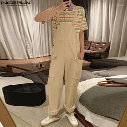 Men's Pants INCERUN 2023 Men Jumpsuits Solid Colour Sleeveless Loose Suspender Rompers Multi Pockets Streetwear Casual Strap Overalls S-5XL