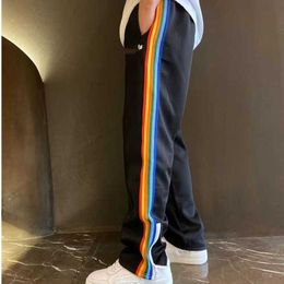 Summer Mens Casual Pants Designer Pants American Fashion Rainbow Zipper Trousers Couple Loose Straight Outdoor Sweatpants