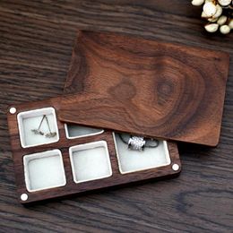 Jewelry Pouches Vintage Black Walnut Solid Wood Personalized Box Earrings Necklace Ring Storage Display Gift Case