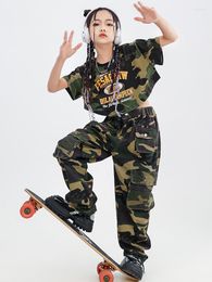 Stage Wear Girls Jazz Dance Costume Summer Crop Tops Pants Camouflage Performance Suit Kids Hip Hop Clothes Fashion Outfit BL10537