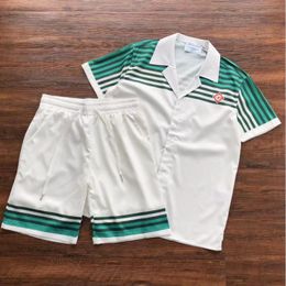 Mens Casual Shirts 1 Casablanca Green Stripe Shirt Womens Short Sleeve White Tshirt Inner Label Clothing 230718