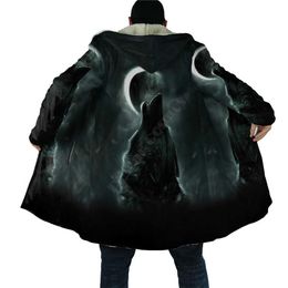 Men's Wool Blends Winter Men For Women Hooded Cloak Wolf 3D All Over Prined Fleece wind breaker Warm Hood Cloak 01 HKD230718