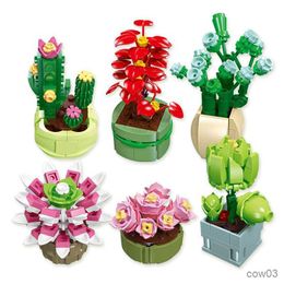 Blocks Creative Simulation Succulent Plants Potted Flowers Interior Decoration Ornaments Building Blocks Bricks Toys Gifts R230720