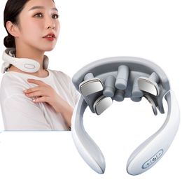 Other Massage Items Smart Neck Massager Electric Vibration Pulse Cervical Rechargeable Heating Voice Back Pain Relief Relax 230718