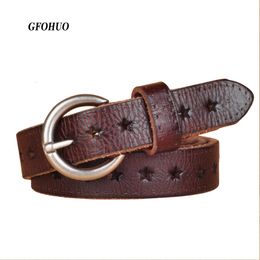 Neck Ties 23CM Fashion Women Belt Brand Designer Luxury Full Grain Leather Genuine Cowskin Hollow Out Ladies 230718