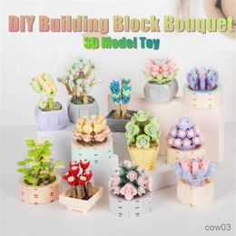 Blocks DIY Building Block Bouquet Mini 3D Model Toy Home Decoration Potted Flower Romantic Model Bricks Dropship Wholesale R230720