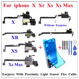 1Pcs For iPhone X XR XS Max Earpiece Ear speaker With Proximity Light Sensor Sound Flex Cable Ribbon Waterproof Adhesive Replaceme272f