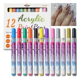 Nail Polish 12 Colour Nail Art Graffiti Pen Waterproof Drawing Marking Pen Set Wave Stripe Abstract Line Brush Handmade Tool SAG-B 230718