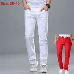 Men's Jeans White Men Plus Size 36 38 40 Loose Oversized Red Trousers Stretched Denim Mens Casual Slim Fit Straight Elastic M222S