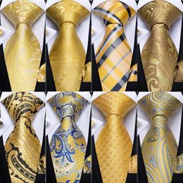 Neck Ties Yellow Mens Ties Pocket Square Cufflinks Set 100% Silk Neck Ties Set For Men Tie For Wedding Party Formal DiBanGu Famous Tie 230719