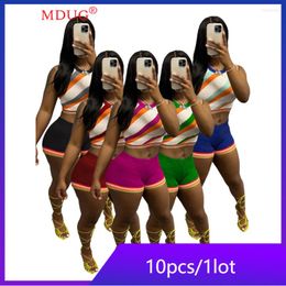 Women's Tracksuits 10sets Summer Striped Knitted Vest Shorts 2 Piece Sets Outfits Women Sexy Crop Top Y2k Clothes Streetwear M11482_1