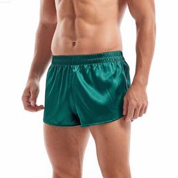 Men's Shorts Satin Underwear Boxers Men's Sexy Boxer Briefs Smooth Silk Pajamas Shorts Loose Split Man Lounge Boxershorts Home Sleep Bottoms L230719