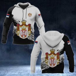 Men's Hoodies Sweatshirts Serbian Men's Hoodie Autumn Long-sleeved Pullover Hooded Top Serbian Flag Print Oversized Men's Clothing Hoodie For Men T240112