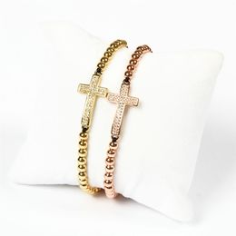 New Design Jewelry Whole 10pcs lot New Arrival 4mm Brass Beads Micro Paved Clear Double Cz Cross Jesus Braided Bracelet For Gi314p