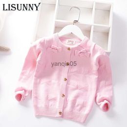 Pullover 20 Girls Knitted Cardigan Children's Sweater 2023 New Western Style Sweater Bow Solid Single Breasted Baby Girl Clothes Kid Coat HKD230719