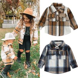 Coat Fashionable children's plain shirt jacket Children's casual lapel long sleeved button open jacket Autumn boys and girls' clothing Z230720