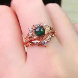 Cluster Rings High Quality 925 Sterling Silver Ring Set Natural Black Opal Engagement Wedding For Women Gift