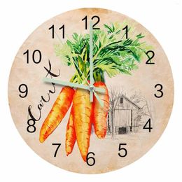 Wall Clocks Vintage Textured Farm Carrots Luminous Pointer Clock Home Ornaments Round Silent Living Room Office Decor