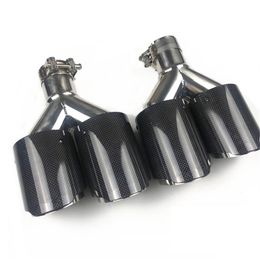 2 Pieces Dual Universal Akrapovic Exhaust Muffler Tips Shiny Carbon Fiber With Glossy Stainless Steel Auto Exhausts End Pipes310E