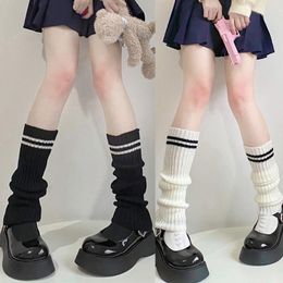 Women Socks Student Double Striped Knit Japanese Preppy Style School Uniform Lolita Boot Cover Crochet Ribbed Stretch Tube