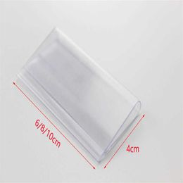 10 8 6cmx4 2cm Clear Plastic Pvc Tag Sign Label Display Clip Holder For Supermarket Store Wood Glass Shelf Fitting 100pcs230P