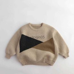 Pullover Winter New Children Long Sleeve Sweater Fashion Geometric Print Girls Knit Sweater Thick Warm Kids Casual Knitted Tops Boys HKD230719