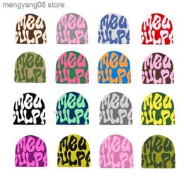 Beanie/Skull Caps Mea Culpas Beanie hat 25 Colours Knitted Cap Letter Jacquard Hat High Quality Y2K Women Men Punk Hip-hop Design Hat Accessories T240102