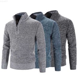 Men's Sweaters Winter Men's Half Zipper Fleece Thicker Sweater Turtleneck Warm Pullover Quality Male Slim Knitted Wool Sweaters for Autumn L230725
