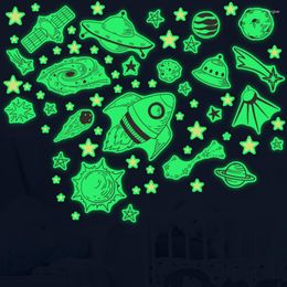 Wall Stickers Luminous Spacecraft Sticker For Kids Room Baby Decor Decals DIY Green Fluorescent Stars Glow In The Dark