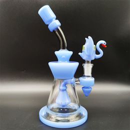 9" Heady Bong Glass Water Pipe Bong Turbine Percolator Cream Blue Gem Style with Vivid Swan Shape Bowl Cyclone Bongs With Round 14mm Regular Bowl