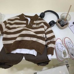 Pullover 2023 Autumn New Children Long Sleeve Striped Sweater Cotton Boys Wool Knitted Shirts Cute Baby Casual Knit Sweater Kids Clothes HKD230719