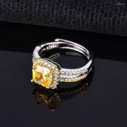 Cluster Rings Yellow Zircon Charms Natural Women Crystal Luxury Fashion Jewelry Stone Carved 925 Silver Gemstones Adjustable Ring