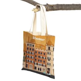 Storage Bags Cartoon City Travel Landscape Art Women Shopper Tote Lady Handbag Both Sides Spain Singapore Casual Canvas Shopping Bag